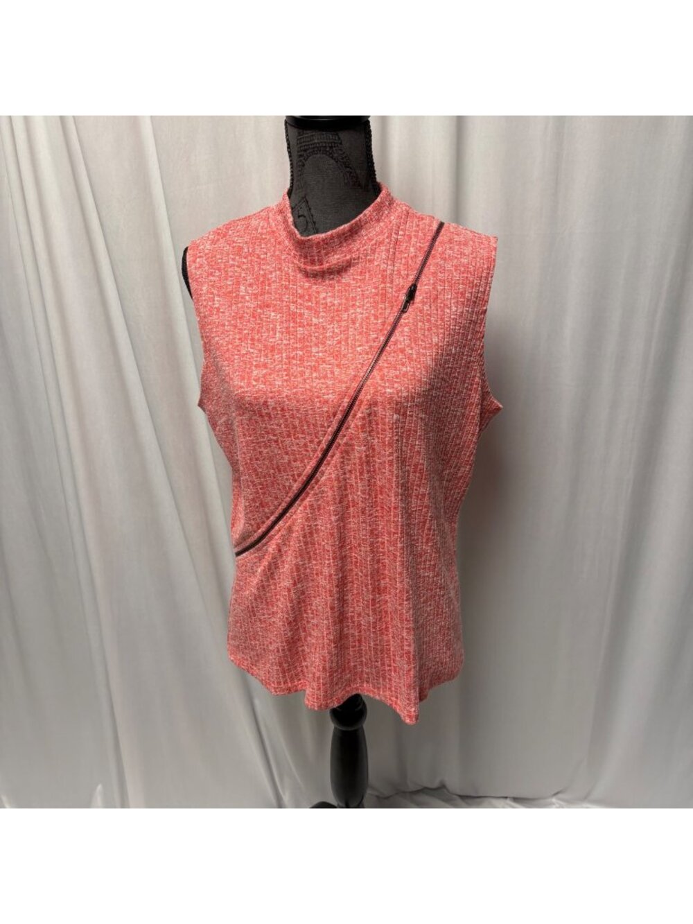 Brittany Humble Top Womens XL Sleeveless Rib Knit Asymmetrical Zip Modern Chic